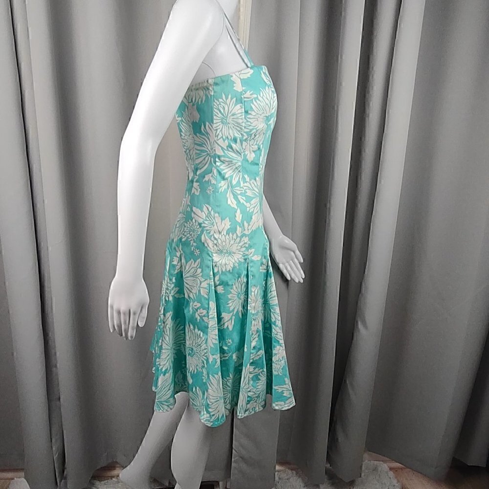 Nine West Sleeveless Fit and Flare Aqua Flower Dress Size 4 - Picture 4 of 10